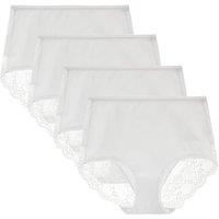 Women's 3 or 4 Pack High Waisted Comfort Cotton Lace Coverage Full Rise Briefs Knickers Underwear S White/4pk