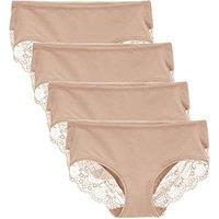 Women's 4 Pack Cotton Mid Rise Full Coverage Lace Hipster Brief Panty Knicker Underwear S Nude