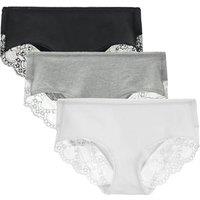 Women's 4 Pack Cotton Mid Rise Full Coverage Lace Hipster Brief Panty Knicker Underwear S Black/Grey/White