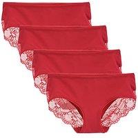 Women's 4 Pack Cotton Mid Rise Full Coverage Lace Hipster Brief Panty Knicker Underwear M Red