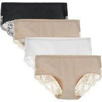 Women's 4 Pack Cotton Mid Rise Full Coverage Lace Hipster Brief Panty Knicker Underwear M Black/Nude2/White