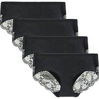 Women's 4 Pack Cotton Mid Rise Full Coverage Lace Hipster Brief Panty Knicker Underwear M Black