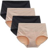 Women's Cotton Knickers High Waist Full Coverage Brief Simple Ladies Underwear Pack of 4 M Black/Nude