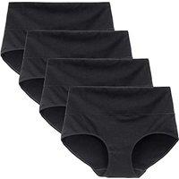 Women's Cotton Knickers High Waist Full Coverage Brief Simple Ladies Underwear Pack of 4 S Black