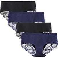 Women's Seamless Knickers Cotton Lady Panties Midi Lace Underwear Full Coverage Brief Pack of 4 S Black/Navy Blue