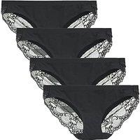 Women's Knickers Low Waist Cotton Underwear Lace Coverage Bikinis Ladies Panties 4 Pack L Black