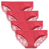 Women's Knickers Low Waist Cotton Underwear Lace Coverage Bikinis Ladies Panties 4 Pack
