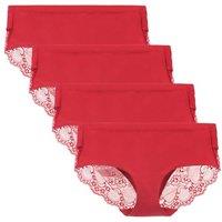 Women's Knickers 4 Pack Mid Rise Cotton Lace Full Coverage Brief Hipster Panty Underwear S Red