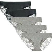 Women's Low Rise Cotton Lace Coverage Bikini Panty Knickers Underwear Multipack XL Black/Grey