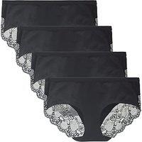 Women's Knickers 4 Pack Mid Rise Cotton Lace Full Coverage Brief Hipster Panty Underwear S Black