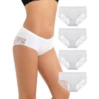 Women's Knickers 4 Pack Mid Rise Cotton Lace Full Coverage Brief Hipster Panty Underwear M White