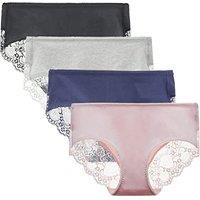 Women's 4 Pack Cotton Mid Rise Full Coverage Lace Hipster Brief Panty Knicker Underwear M Assorted