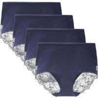 Women's 3 or 4 Pack High Waisted Comfort Cotton Lace Coverage Full Rise Briefs Knickers Underwear S Navy Blue/4pk