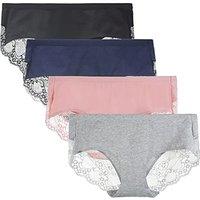 Women's Knickers 4 Pack Mid Rise Cotton Lace Full Coverage Brief Hipster Panty Underwear M Black/Navy/Pink/Heather Gray
