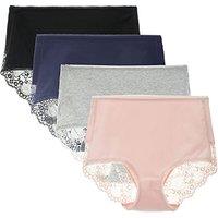 Women's 3 or 4 Pack High Waisted Comfort Cotton Lace Coverage Full Rise Briefs Knickers Underwear XL Black/Navy/Pink/Heather Gray