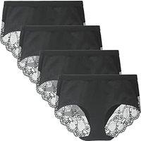 Lace Knickers for Women Multipack Cotton Underwear Lace Full Coverage Briefs Panties Pack of 4 S Black