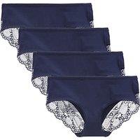 Women's 4 Pack Cotton Mid Rise Full Coverage Lace Hipster Brief Panty Knicker Underwear S Navy Blue