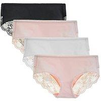 Women's 4 Pack Cotton Mid Rise Full Coverage Lace Hipster Brief Panty Knicker Underwear S Black/Pink/White