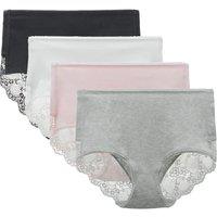 Women's 3 or 4 Pack High Waisted Comfort Cotton Lace Coverage Full Rise Briefs Knickers Underwear S Black/Pink/Grey/White