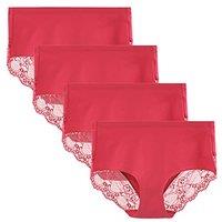 Lace Knickers for Women Multipack Cotton Underwear Lace Full Coverage Briefs Panties Pack of 4 M Red