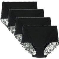 Women's 3 or 4 Pack High Waisted Comfort Cotton Lace Coverage Full Rise Briefs Knickers Underwear M Black/4pk