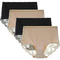 Women's 3 or 4 Pack High Waisted Comfort Cotton Lace Coverage Full Rise Briefs Knickers Underwear S Black/Nude
