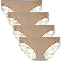 Women's Knickers Low Waist Cotton Underwear Lace Coverage Bikinis Ladies Panties 4 Pack XL Nude