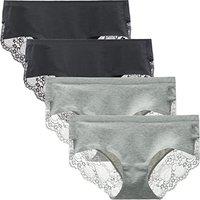 Women's Seamless Knickers Cotton Lady Panties Midi Lace Underwear Full Coverage Brief Pack of 4 L Black/Heather Grey