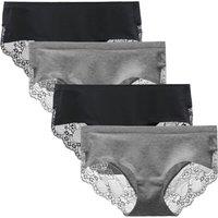 Women's Seamless Knickers Cotton Lady Panties Midi Lace Underwear Full Coverage Brief Pack of 4 (Medium, Black/Heather Grey)