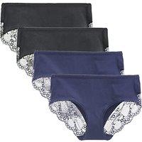 Women's 4 Pack Cotton Mid Rise Full Coverage Lace Hipster Brief Panty Knicker Underwear L Black/Navy Blue