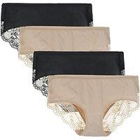 Women's 4 Pack Cotton Mid Rise Full Coverage Lace Hipster Brief Panty Knicker Underwear M Black/Nude