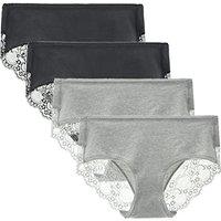 Women's 4 Pack Cotton Mid Rise Full Coverage Lace Hipster Brief Panty Knicker Underwear M Black/Heather Grey