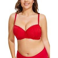 Women's Plus Size Bra Curvy Signature Lace Pushup with Underwire Contour Bra 34D44FF 36F Red