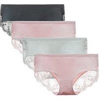 Women's Knickers 4 Pack Mid Rise Cotton Lace Full Coverage Brief Hipster Panty Underwear XL Black/Pink2/White