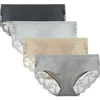 Women's Knickers 4 Pack Mid Rise Cotton Lace Full Coverage Brief Hipster Panty Underwear M Black/Nude/Grey/White