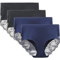 Lace Knickers for Women Multipack Cotton Underwear Lace Full Coverage Briefs Panties Pack of 4 S Black/Navy Blue