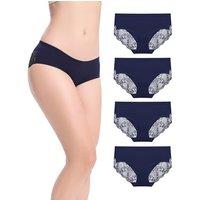 Women's Knickers 4 Pack Mid Rise Cotton Lace Full Coverage Brief Hipster Panty Underwear S Navy Blue