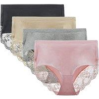 Lace Knickers for Women Multipack Cotton Underwear Lace Full Coverage Briefs Panties Pack of 4 S Black/Nude2/White