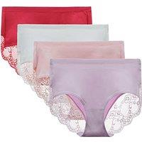Lace Knickers for Women Multipack Cotton Underwear Lace Full Coverage Briefs Panties Pack of 4 M Red/White/Pink/Liac Chiffonn