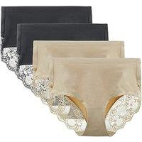 Lace Knickers for Women Multipack Cotton Underwear Lace Full Coverage Briefs Panties Pack of 4 M Black/Nude