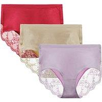 Lace Knickers for Women Multipack Cotton Underwear Lace Full Coverage Briefs Panties Pack of 4 S Red/Nude/Liac Chiffonn
