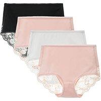 Women's 3 or 4 Pack High Waisted Comfort Cotton Lace Coverage Full Rise Briefs Knickers Underwear S Black/Pink2/White