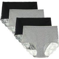 Women's 3 or 4 Pack High Waisted Comfort Cotton Lace Coverage Full Rise Briefs Knickers Underwear XXL Black/Heather Grey
