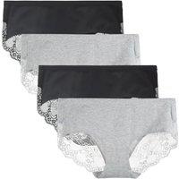 Women's Knickers 4 Pack Mid Rise Cotton Lace Full Coverage Brief Hipster Panty Underwear XL Black/Heather Gray
