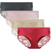 Women's Knickers 4 Pack Mid Rise Cotton Lace Full Coverage Brief Hipster Panty Underwear M Black/Pink/Nude/Red