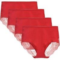 Women's 3 or 4 Pack High Waisted Comfort Cotton Lace Coverage Full Rise Briefs Knickers Underwear S Red