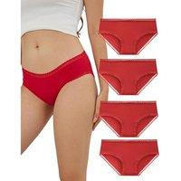 Women's Cotton Knickers Cheeky Lace Trim Hipster Breathable Panties Ladies Underwear Multipack M Red