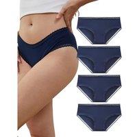Women's Cotton Knickers Cheeky Lace Trim Hipster Breathable Panties Ladies Underwear Multipack L Navy Blue