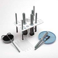 Allinone Cleaning Set for Makeup Brushes, Silicone Brushes Cleaning Mat Reusable Color Removal Sponge and 26 Holes Brushes Drying Rack Holder White