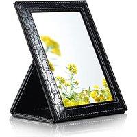 EIGSHOW Portable Folding Mirror Small Travel Makeup Mirror with Stand and leather cover  Black
